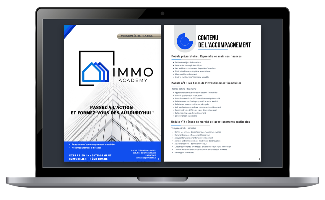Le programme IMMO ACADEMY Élite PLATINE ouvert sur un MacBook Air